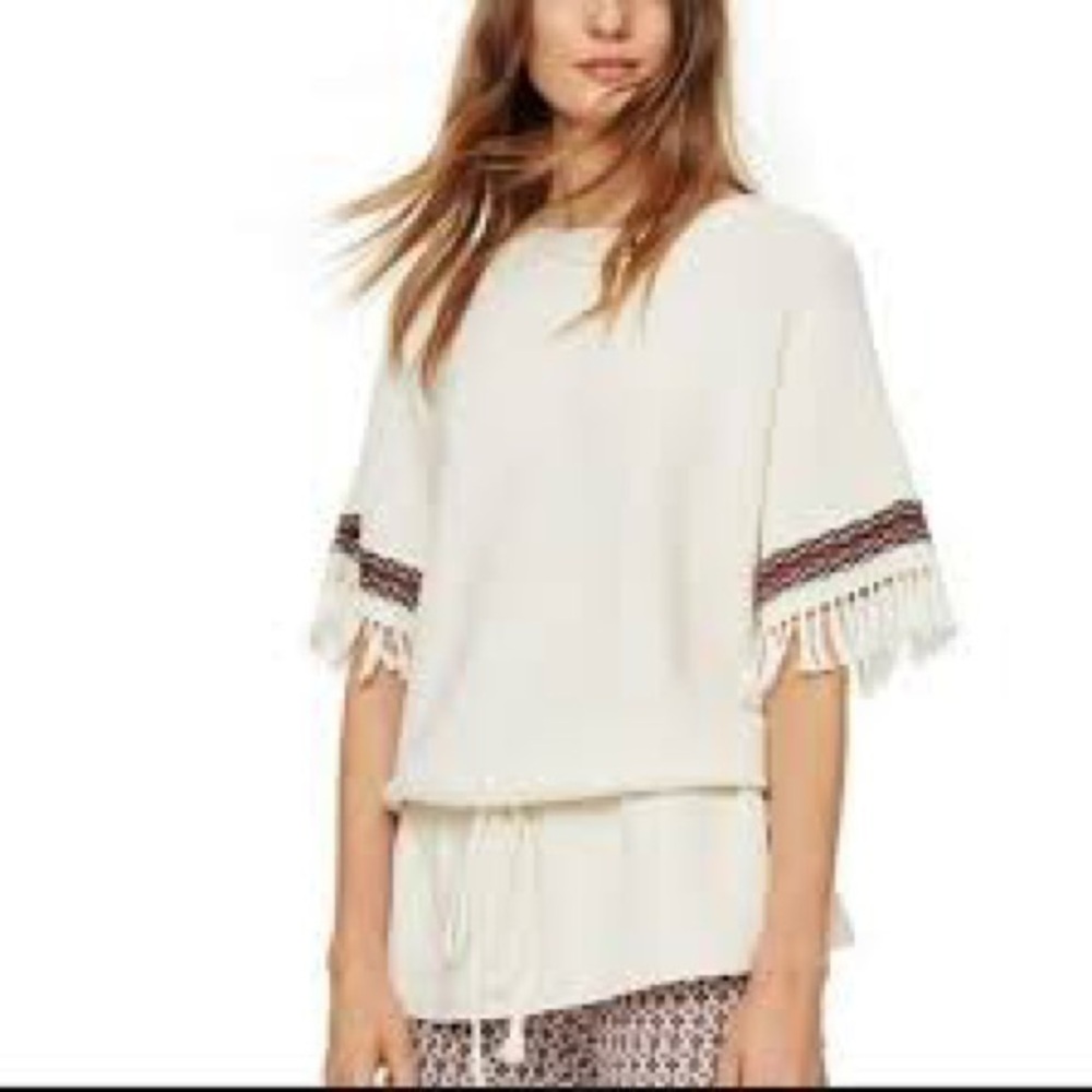 Tory Burch Aztec Fringe Boho Sleeve Tunic Top sweatshirt XS